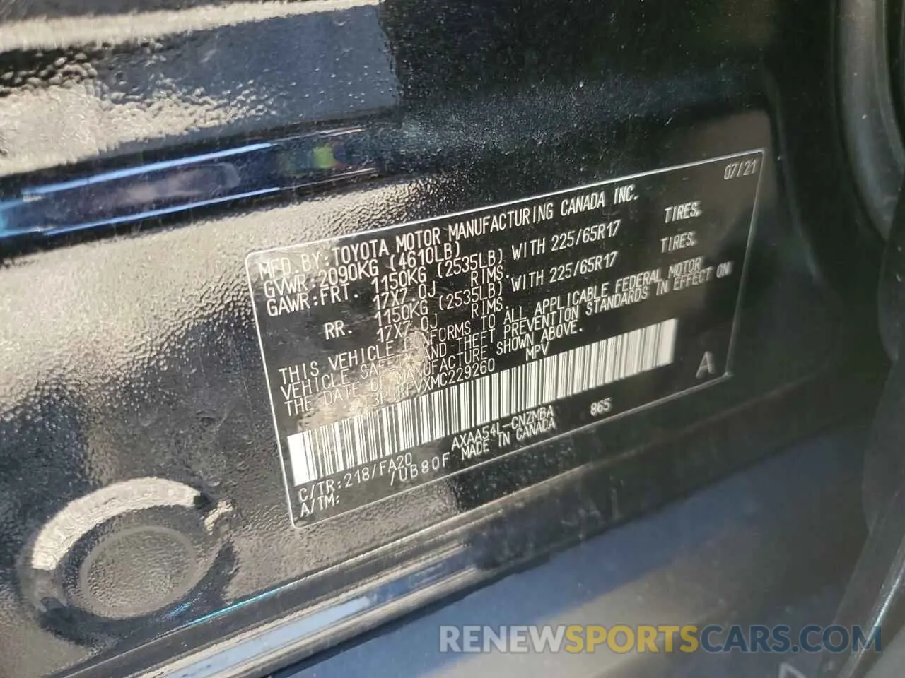 14 fotografías del automóvil dañado 2T3P1RFVXMC229260 TOYOTA RAV4 2021
