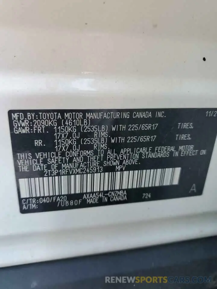 15 fotografías del automóvil dañado 2T3P1RFVXMC245913 TOYOTA RAV4 2021
