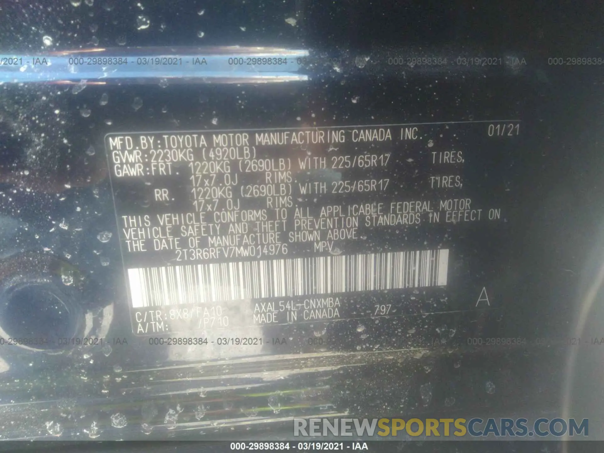 9 fotografías del automóvil dañado 2T3R6RFV7MW014976 TOYOTA RAV4 2021