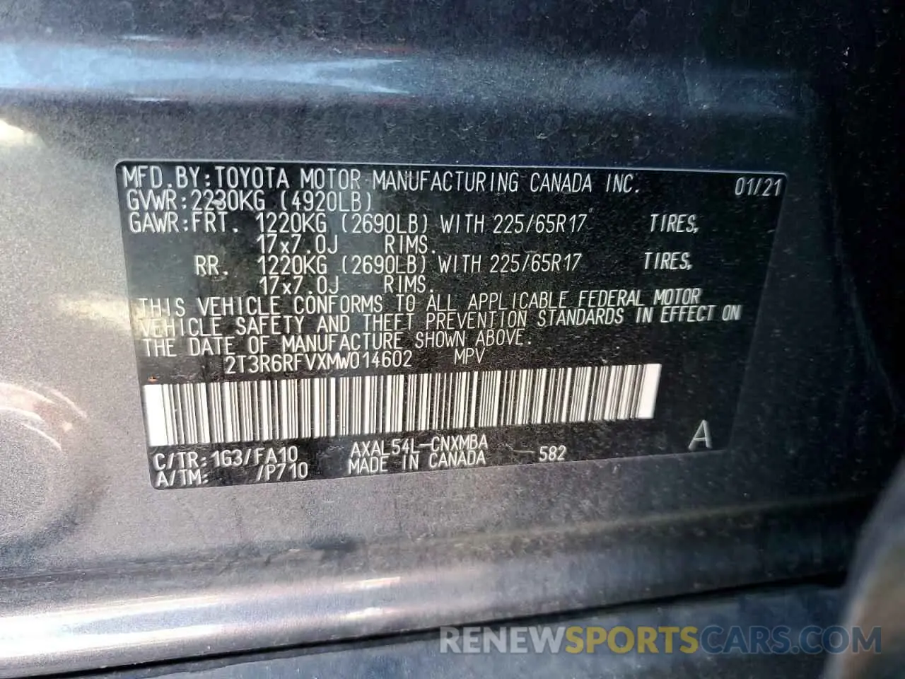 12 fotografías del automóvil dañado 2T3R6RFVXMW014602 TOYOTA RAV4 2021
