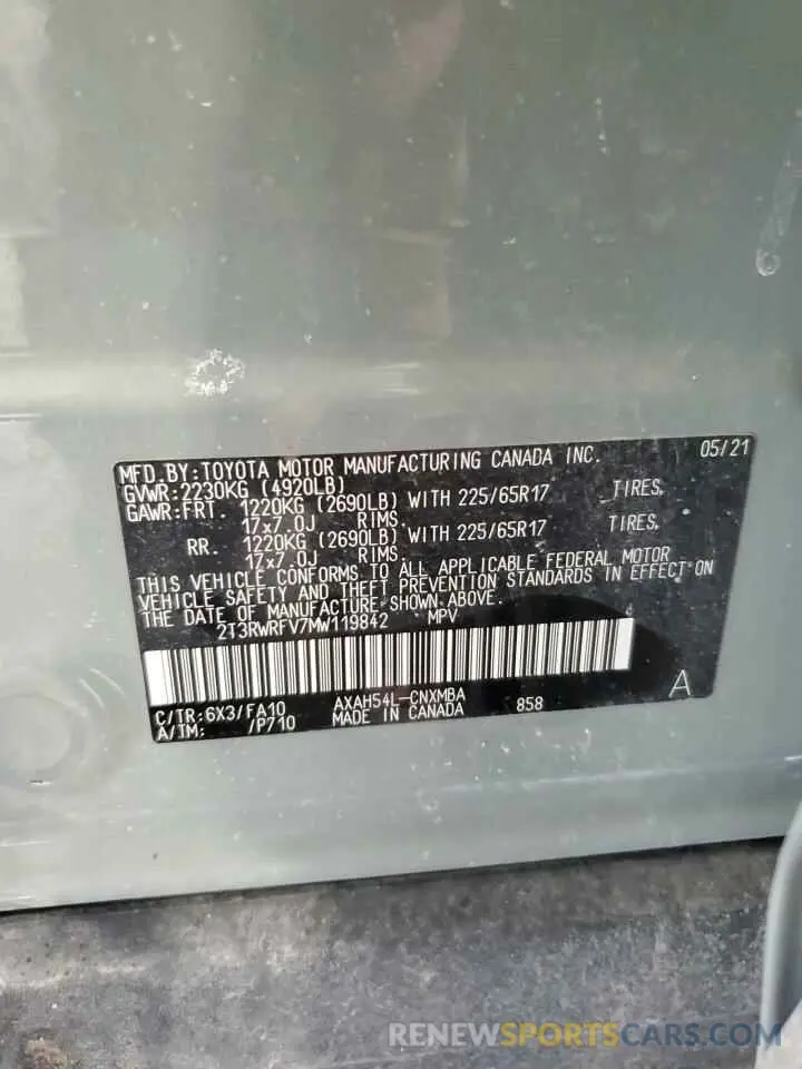 13 fotografías del automóvil dañado 2T3RWRFV7MW119842 TOYOTA RAV4 2021