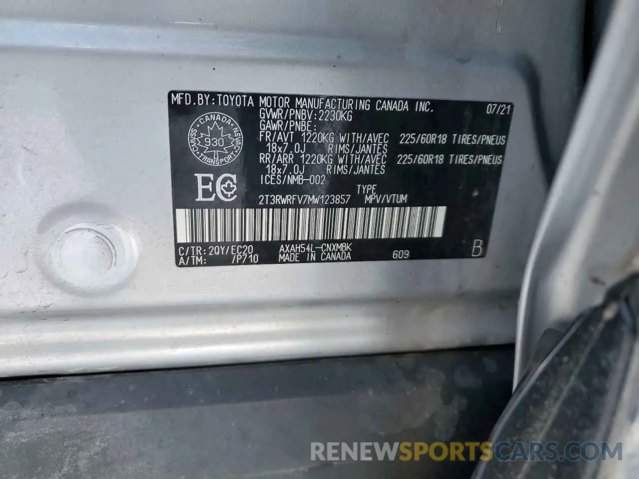 14 fotografías del automóvil dañado 2T3RWRFV7MW123857 TOYOTA RAV4 2021