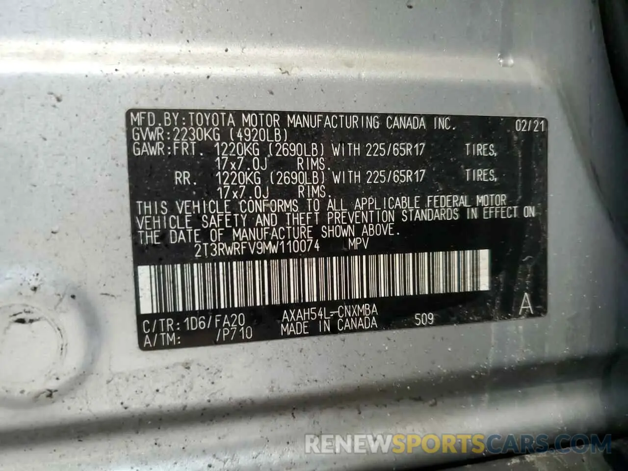 14 fotografías del automóvil dañado 2T3RWRFV9MW110074 TOYOTA RAV4 2021