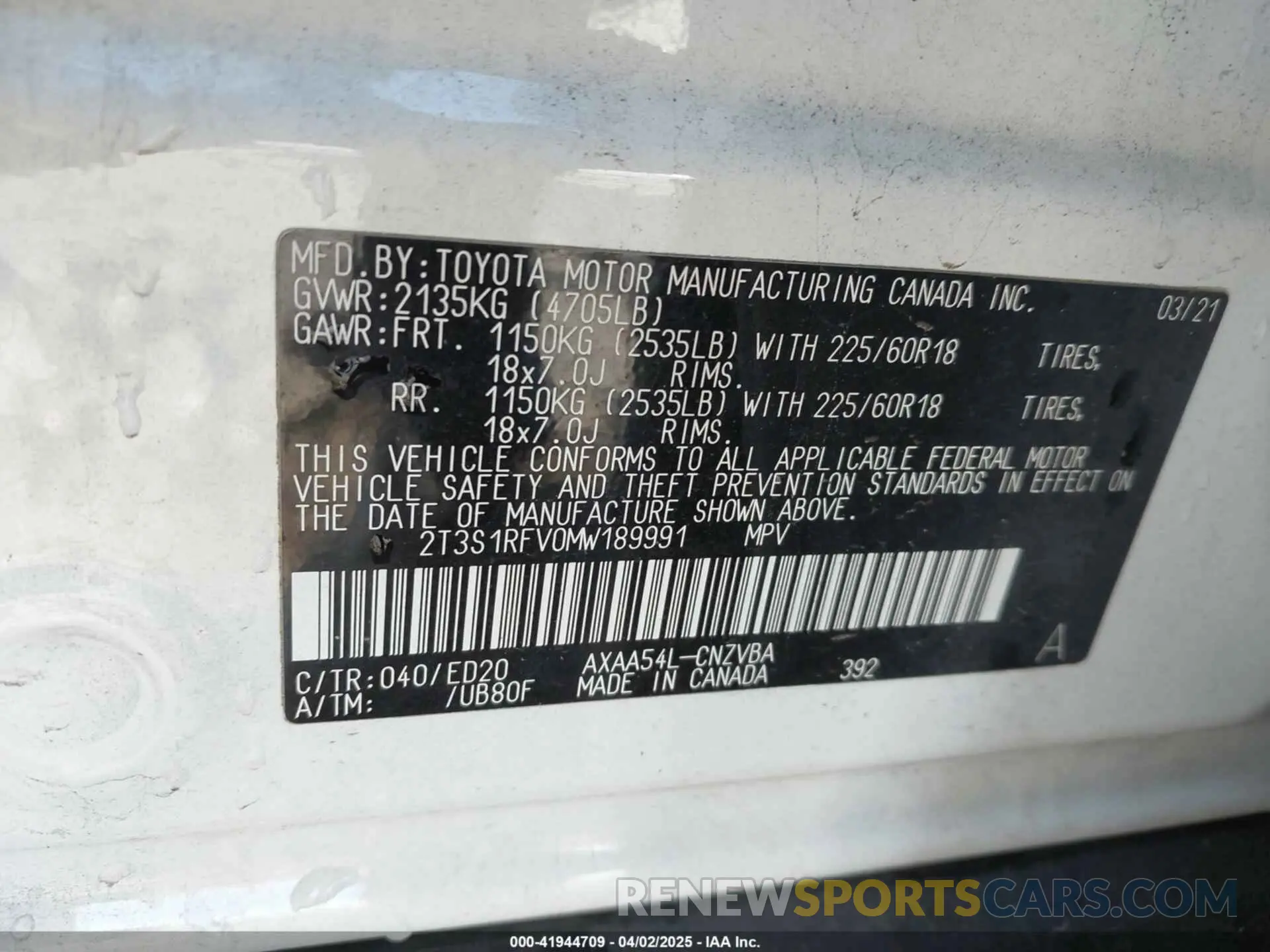 9 fotografías del automóvil dañado 2T3S1RFV0MW189991 TOYOTA RAV4 2021