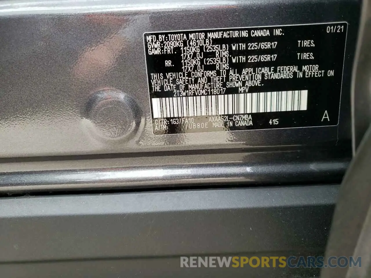 10 fotografías del automóvil dañado 2T3W1RFV0MC118017 TOYOTA RAV4 2021