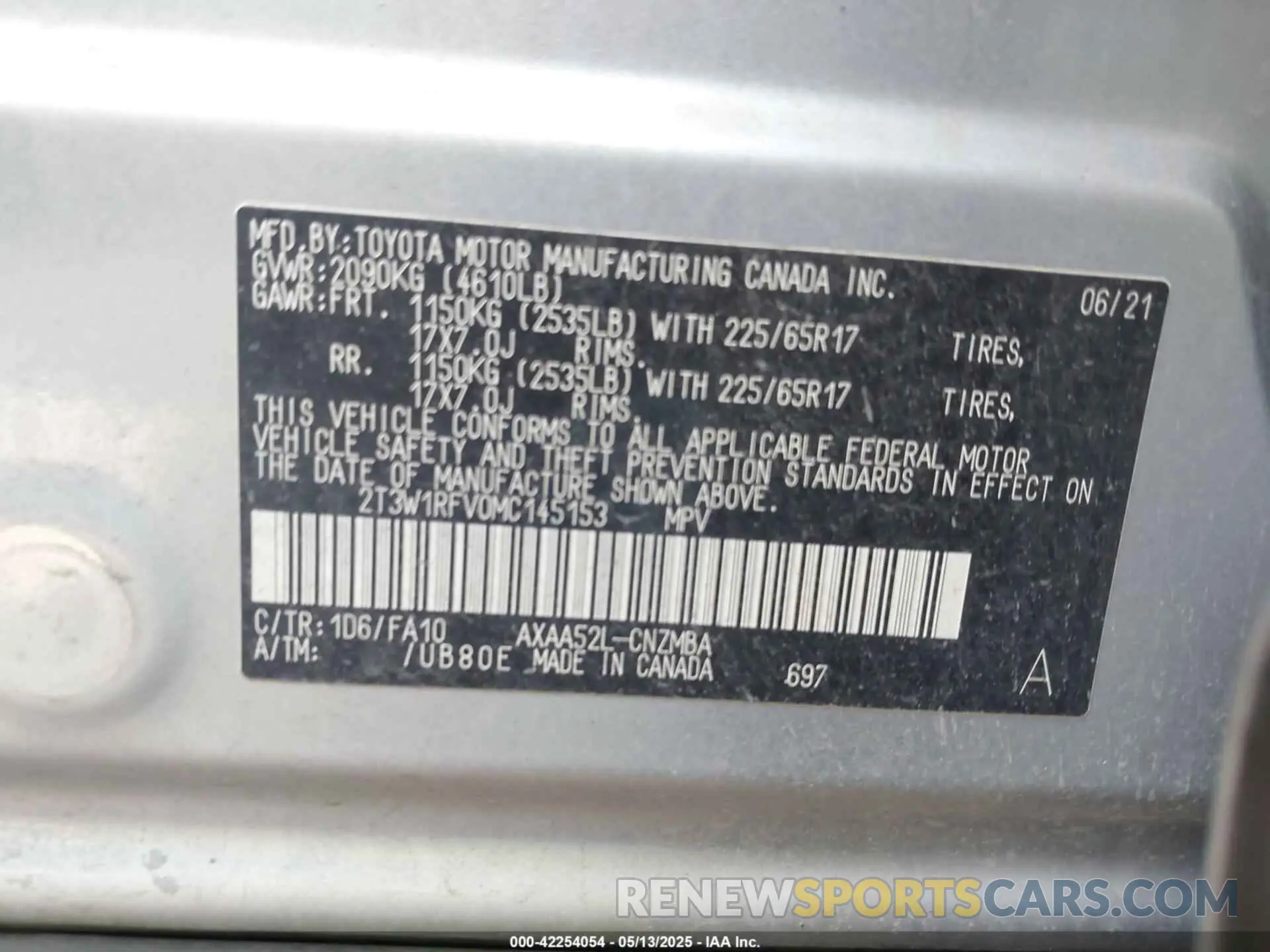 9 fotografías del automóvil dañado 2T3W1RFV0MC145153 TOYOTA RAV4 2021