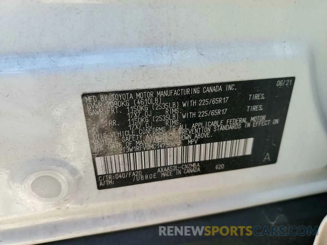 14 fotografías del automóvil dañado 2T3W1RFV0MC147906 TOYOTA RAV4 2021