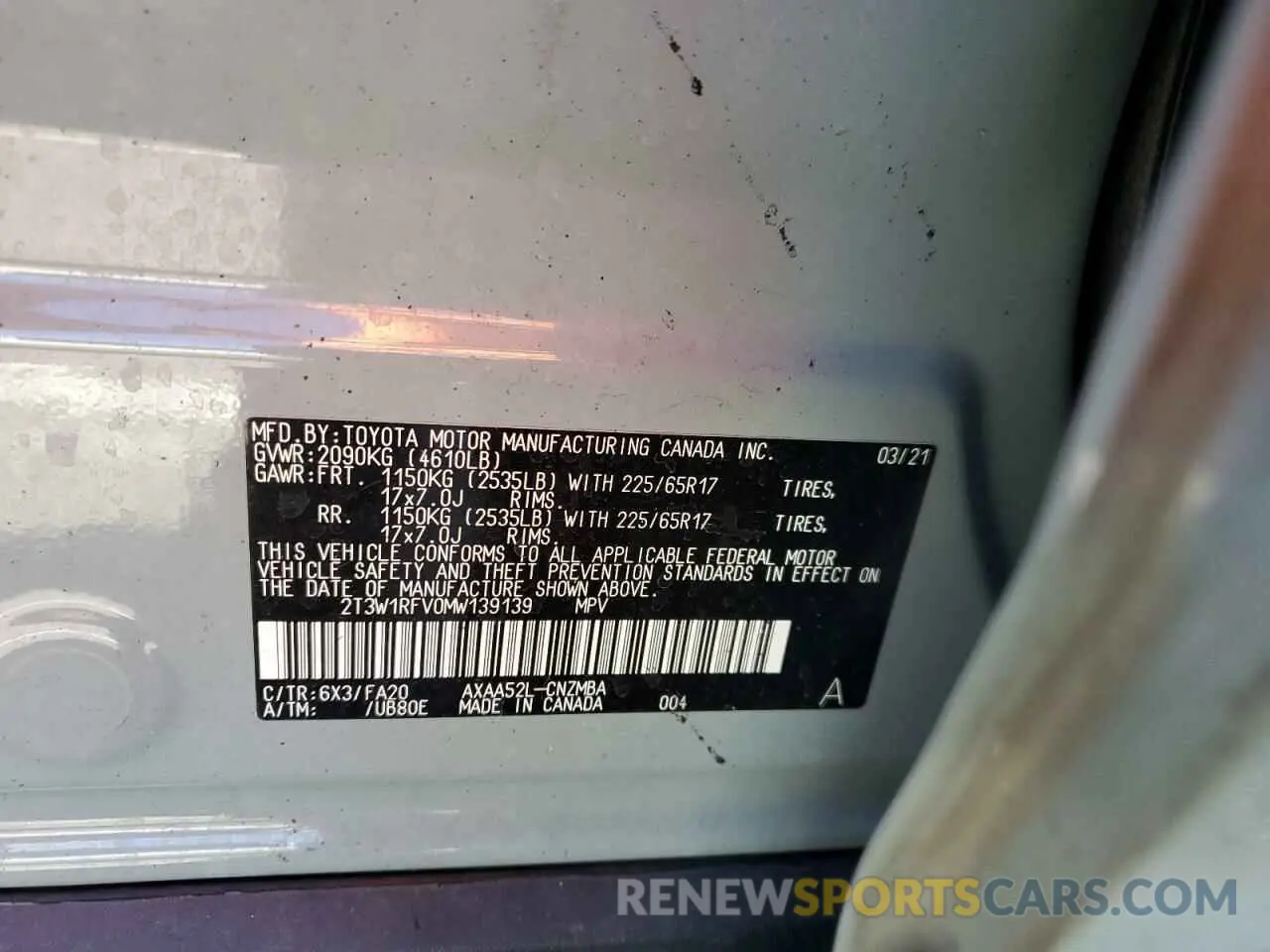 13 fotografías del automóvil dañado 2T3W1RFV0MW139139 TOYOTA RAV4 2021