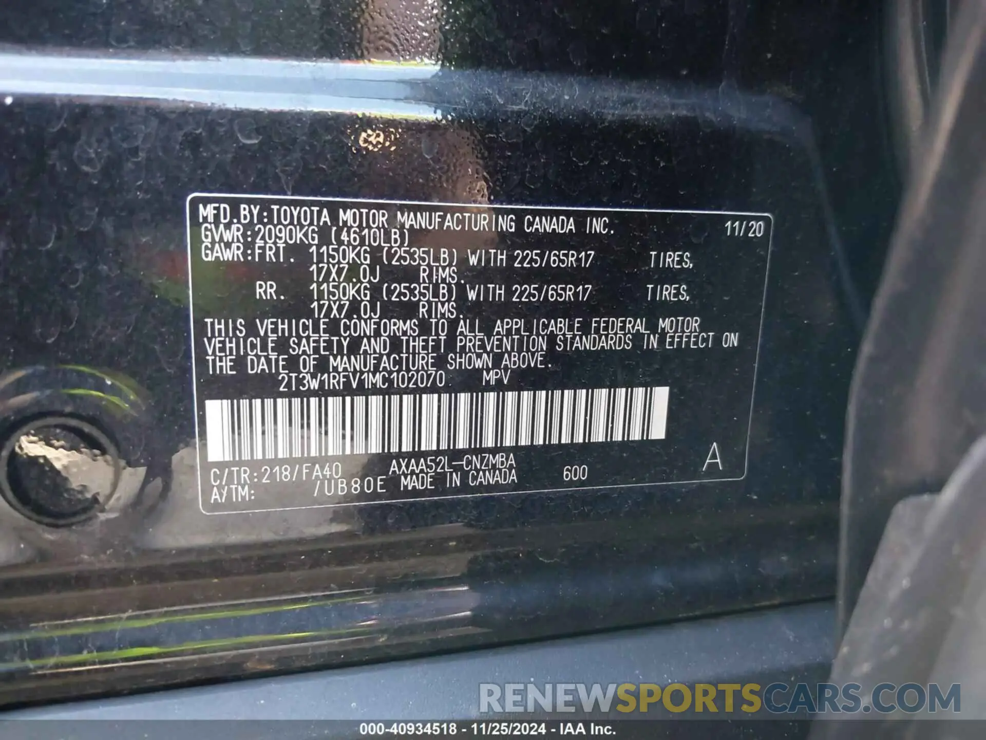 9 fotografías del automóvil dañado 2T3W1RFV1MC102070 TOYOTA RAV4 2021