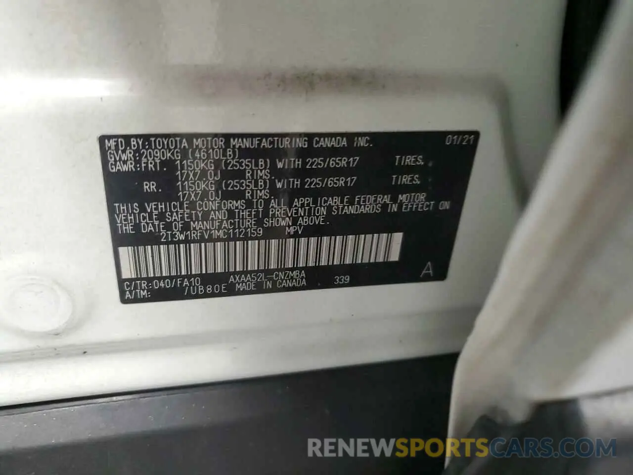 13 fotografías del automóvil dañado 2T3W1RFV1MC112159 TOYOTA RAV4 2021