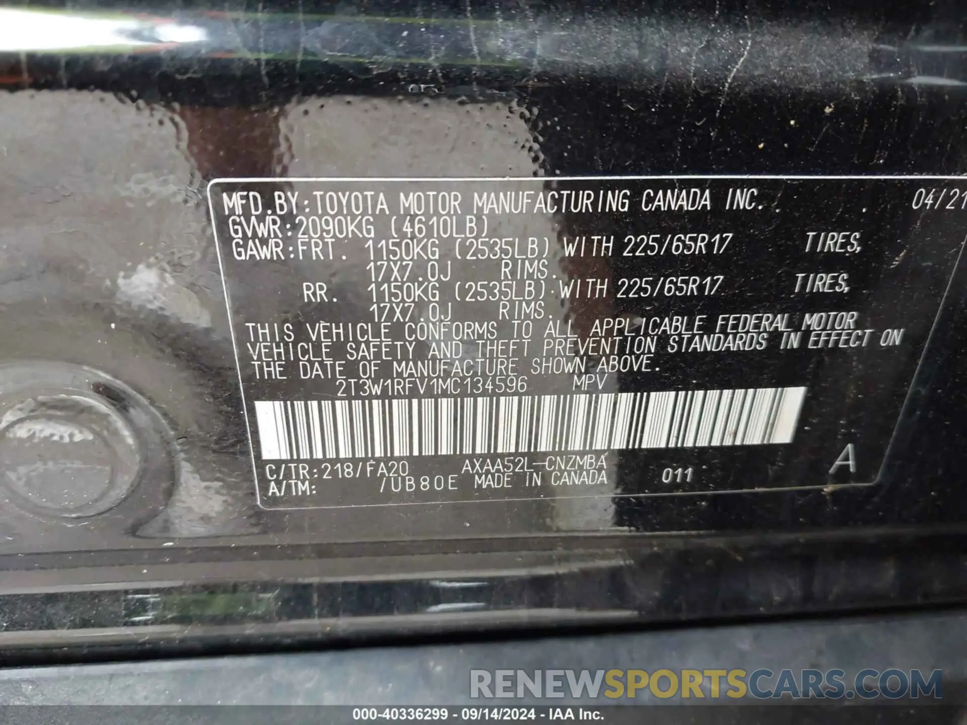 9 fotografías del automóvil dañado 2T3W1RFV1MC134596 TOYOTA RAV4 2021