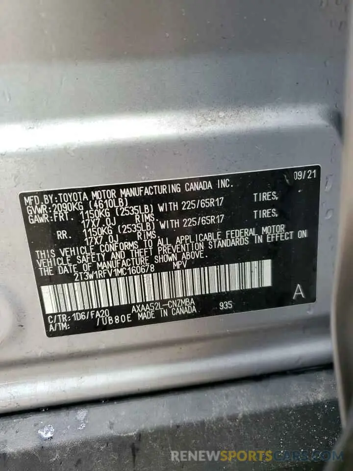 13 fotografías del automóvil dañado 2T3W1RFV1MC160678 TOYOTA RAV4 2021