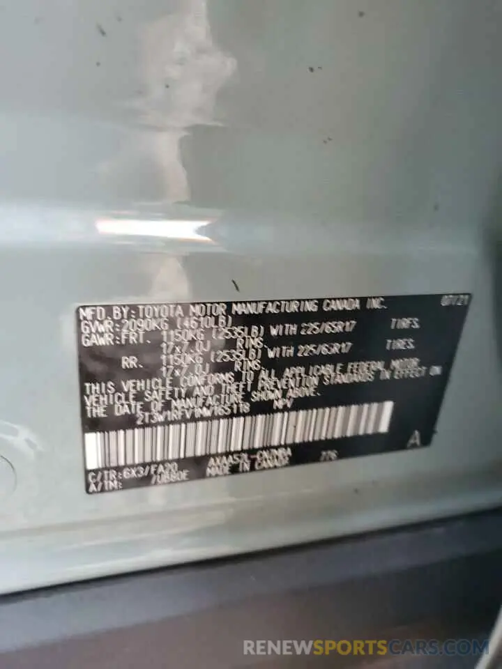 13 fotografías del automóvil dañado 2T3W1RFV1MW165118 TOYOTA RAV4 2021