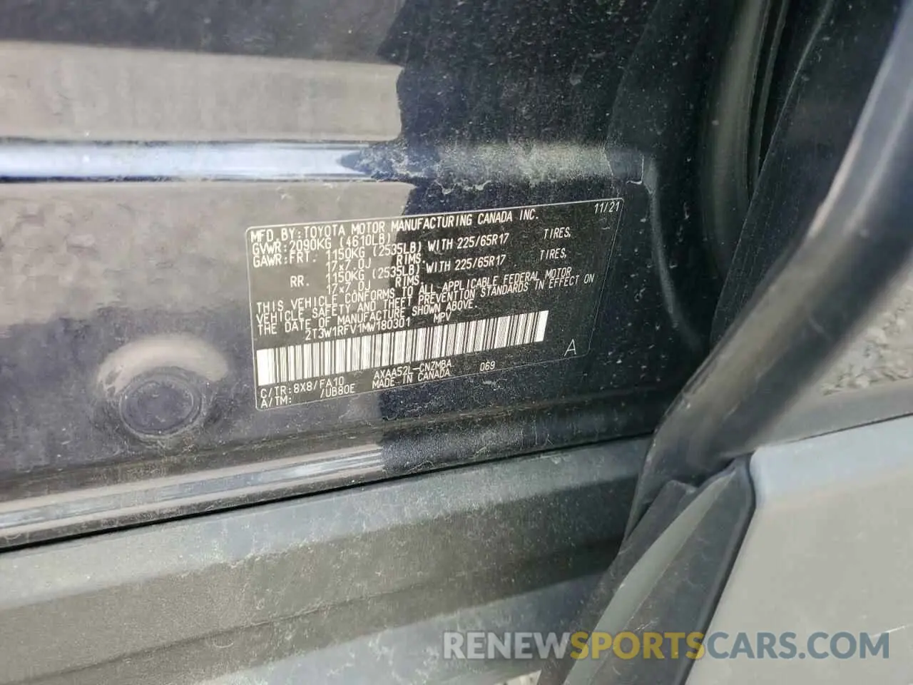 15 fotografías del automóvil dañado 2T3W1RFV1MW180301 TOYOTA RAV4 2021