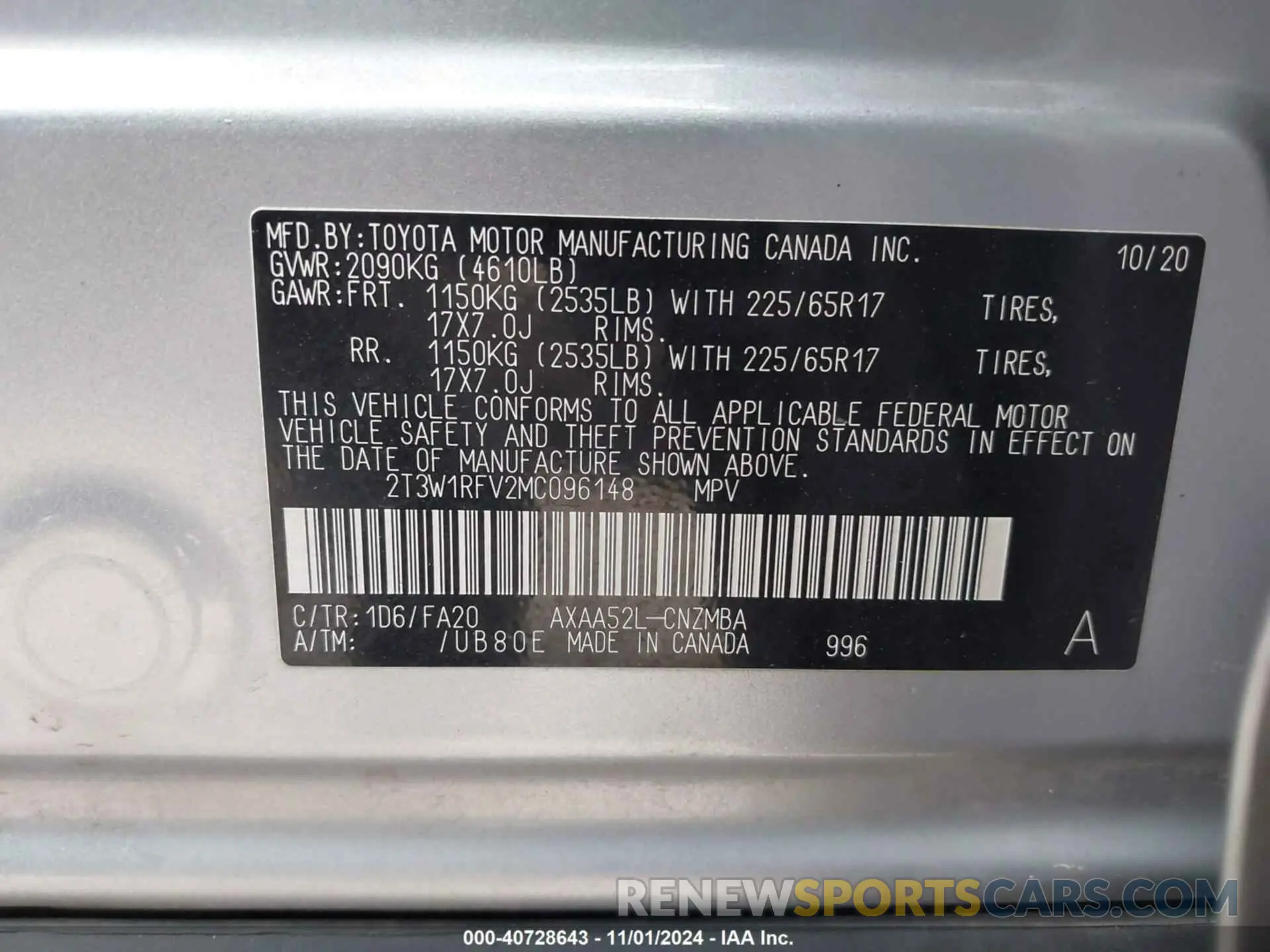 9 fotografías del automóvil dañado 2T3W1RFV2MC096148 TOYOTA RAV4 2021