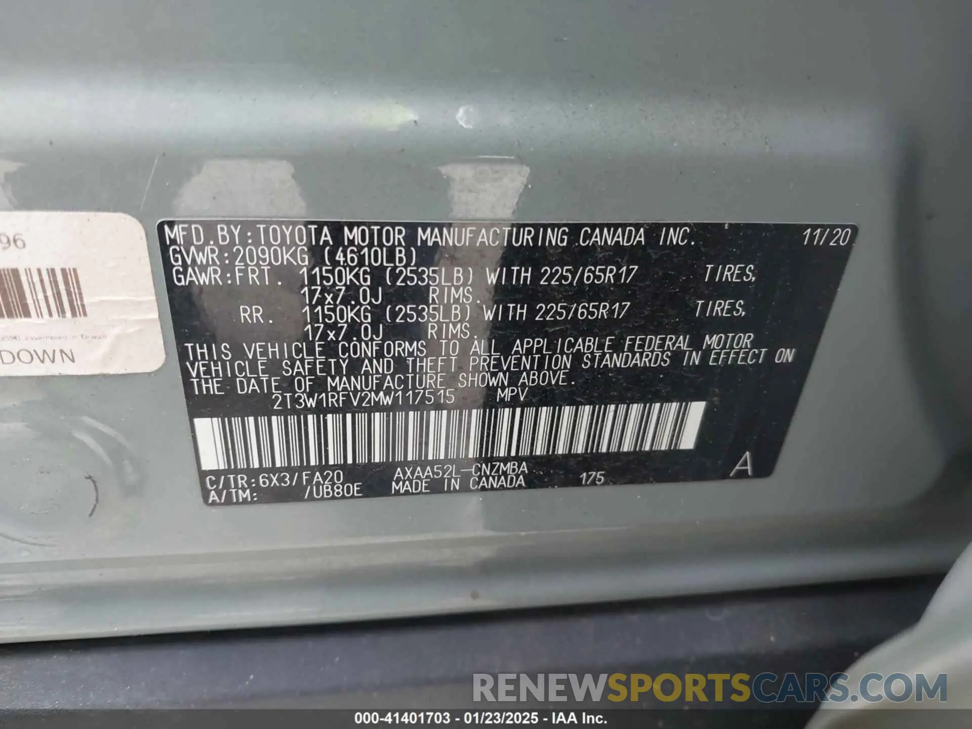 9 fotografías del automóvil dañado 2T3W1RFV2MW117515 TOYOTA RAV4 2021