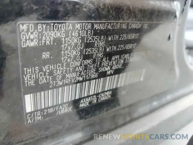 13 fotografías del automóvil dañado 2T3W1RFV2MW117966 TOYOTA RAV4 2021