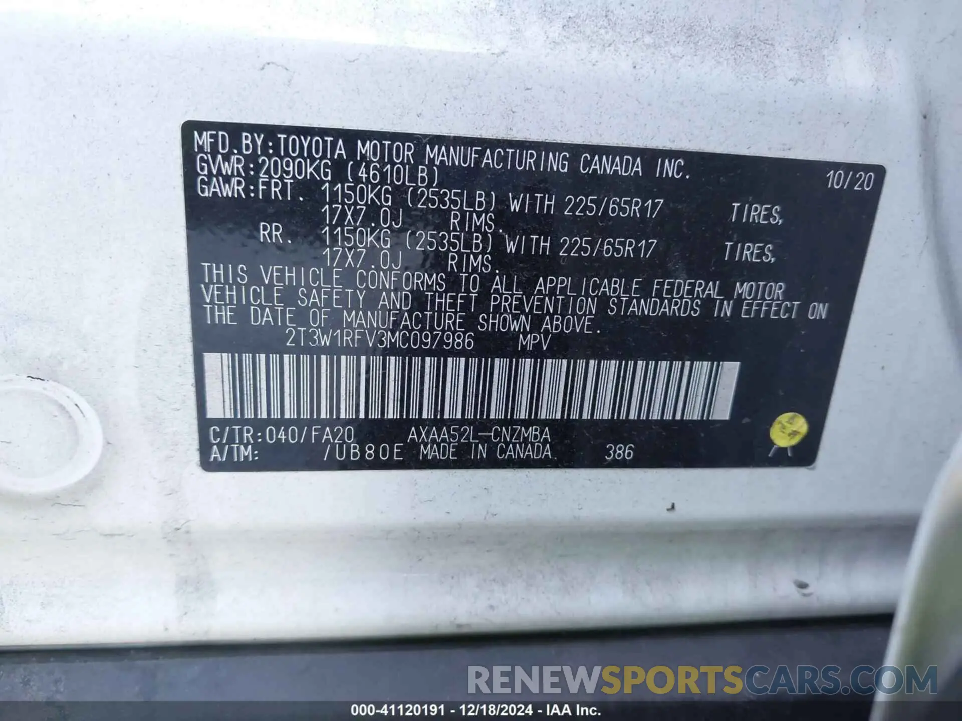 9 fotografías del automóvil dañado 2T3W1RFV3MC097986 TOYOTA RAV4 2021