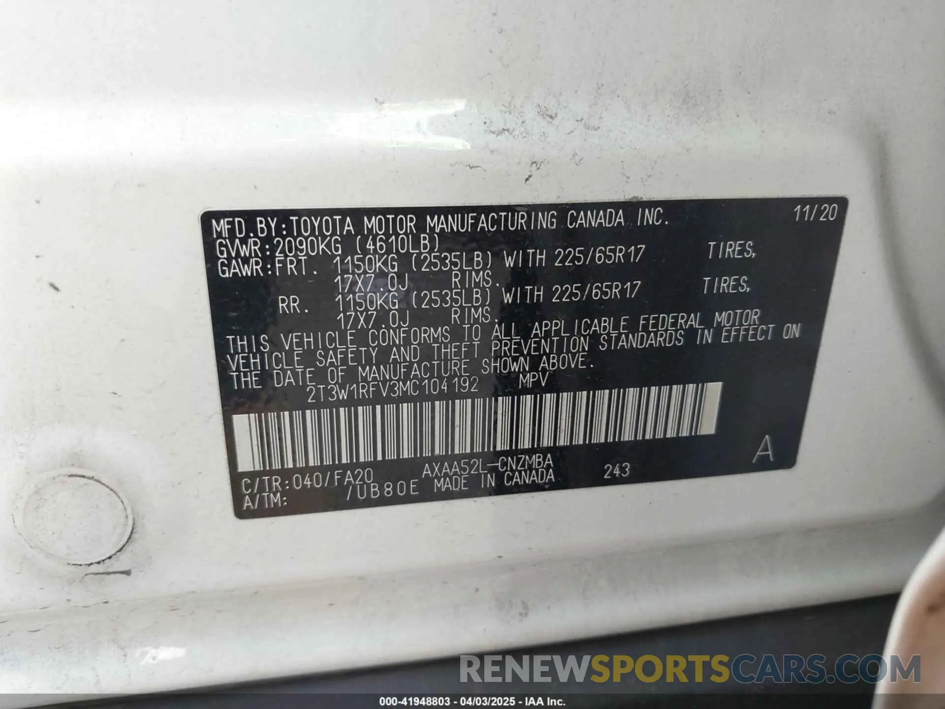 9 fotografías del automóvil dañado 2T3W1RFV3MC104192 TOYOTA RAV4 2021