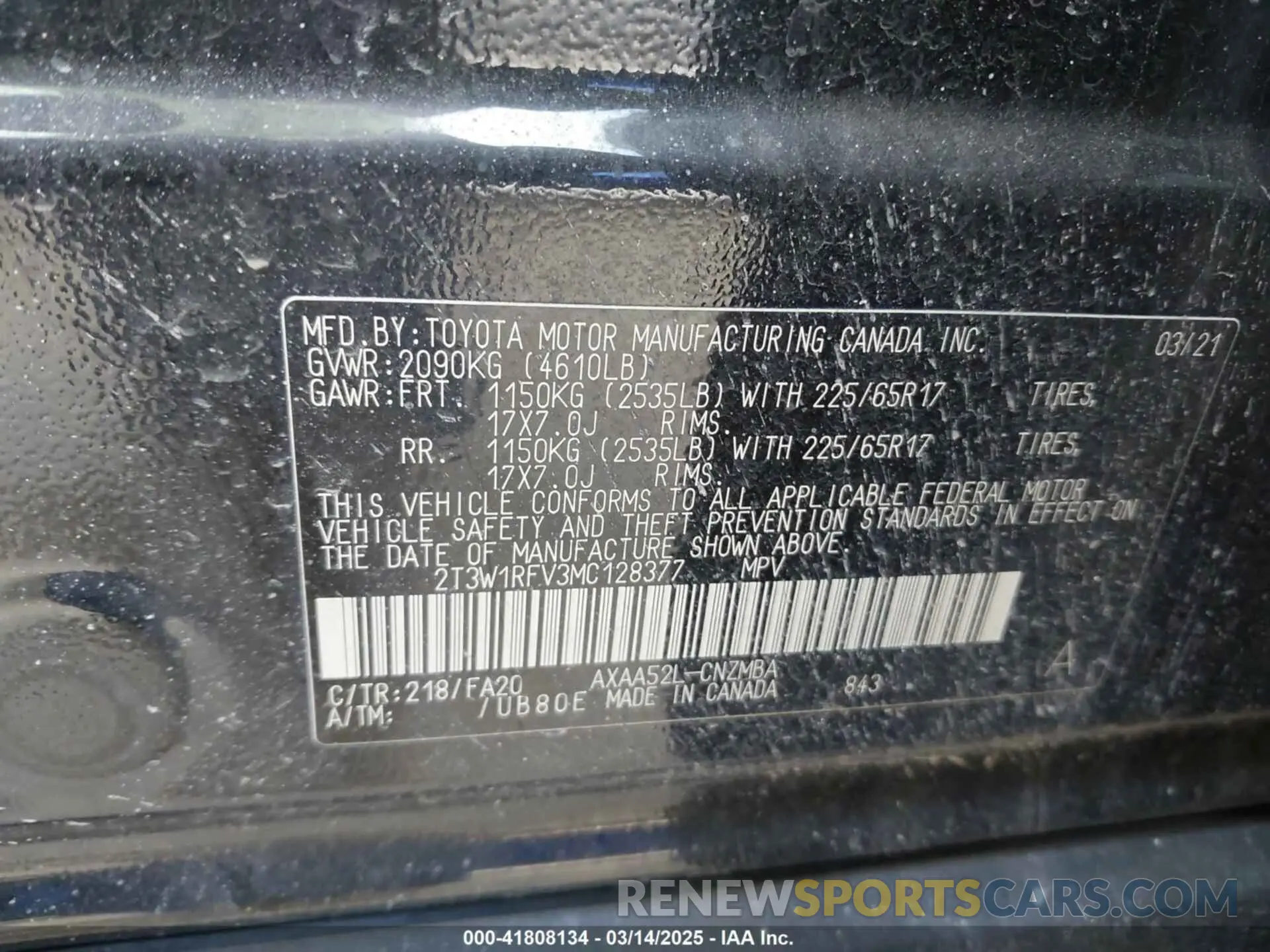 9 fotografías del automóvil dañado 2T3W1RFV3MC128377 TOYOTA RAV4 2021