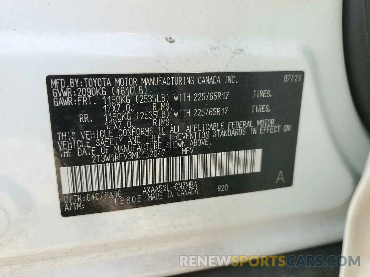 14 fotografías del automóvil dañado 2T3W1RFV3MC152047 TOYOTA RAV4 2021
