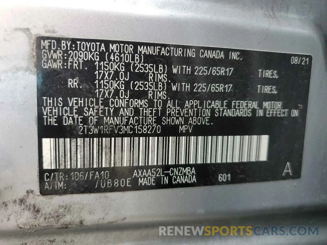 14 fotografías del automóvil dañado 2T3W1RFV3MC158270 TOYOTA RAV4 2021