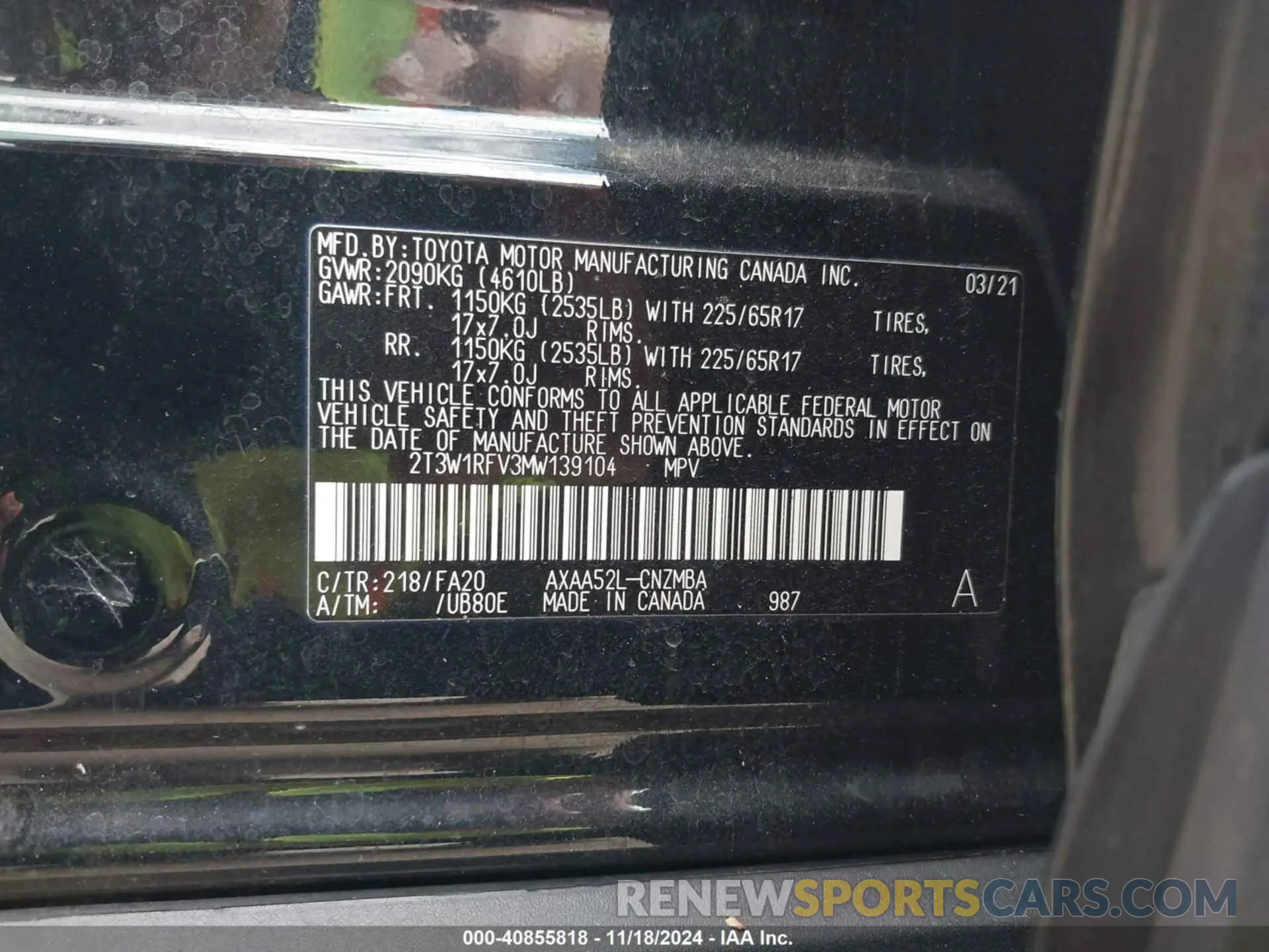 9 fotografías del automóvil dañado 2T3W1RFV3MW139104 TOYOTA RAV4 2021