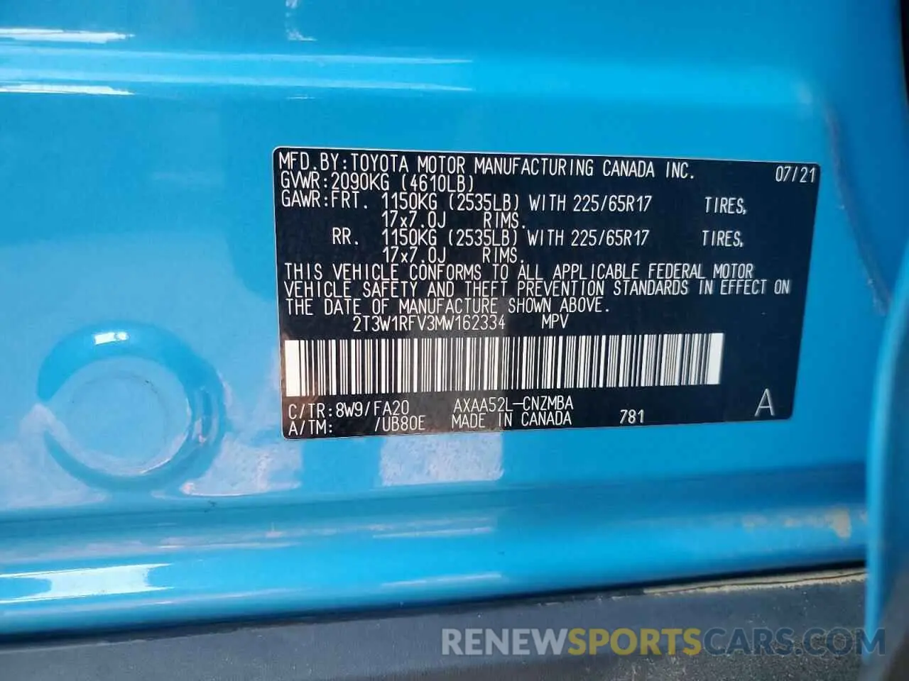 14 fotografías del automóvil dañado 2T3W1RFV3MW162334 TOYOTA RAV4 2021