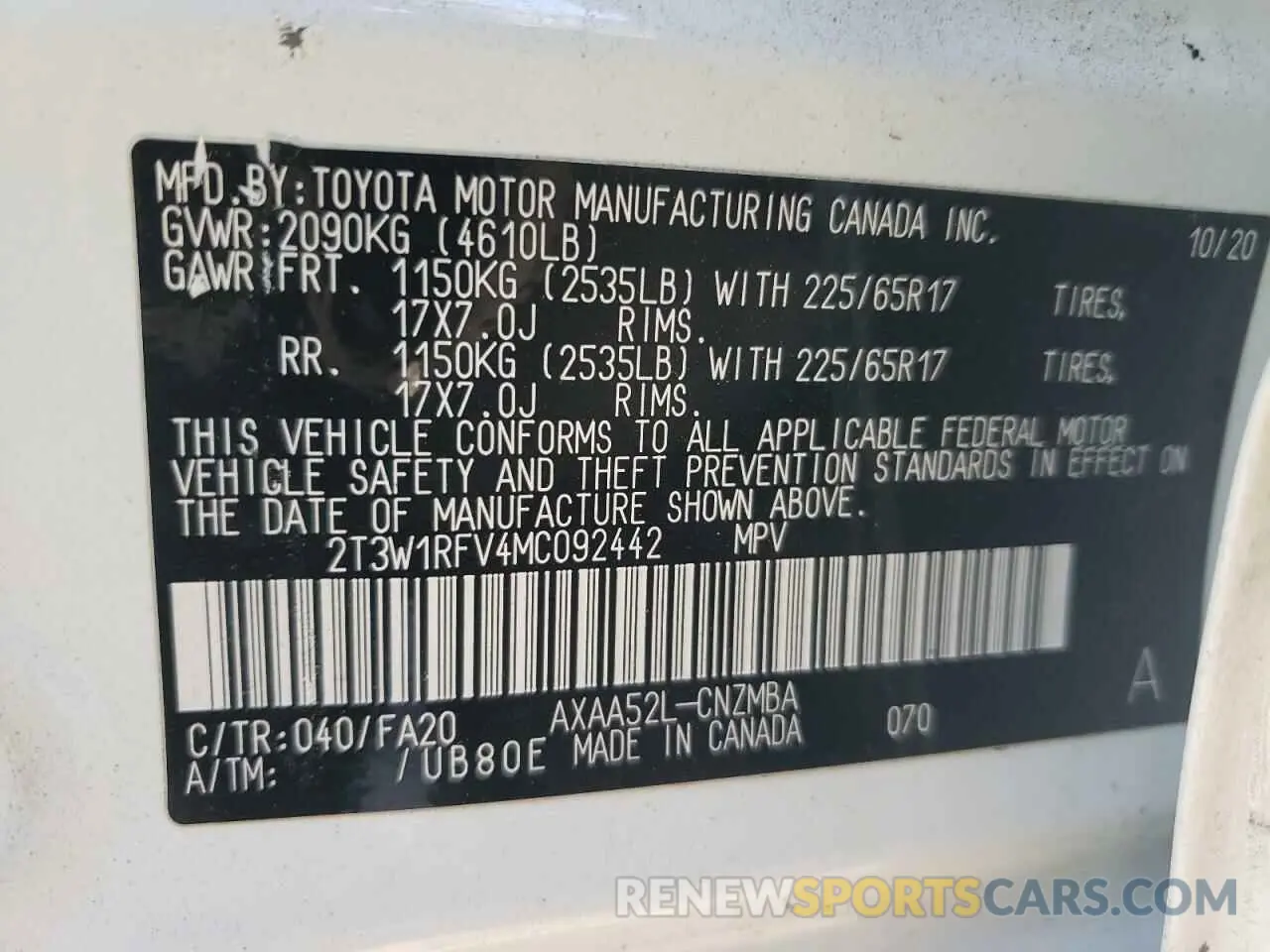 13 fotografías del automóvil dañado 2T3W1RFV4MC092442 TOYOTA RAV4 2021