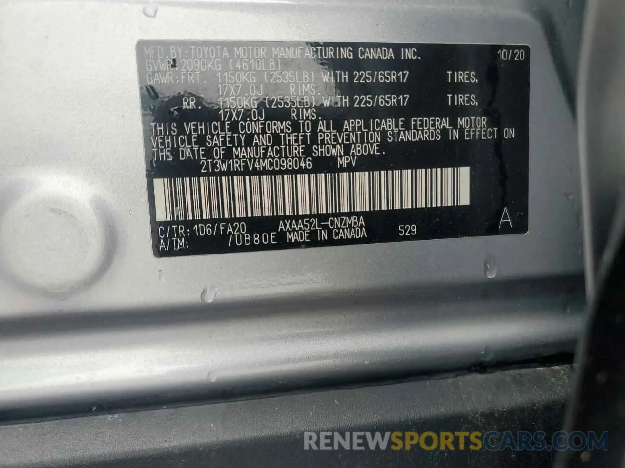 13 fotografías del automóvil dañado 2T3W1RFV4MC098046 TOYOTA RAV4 2021