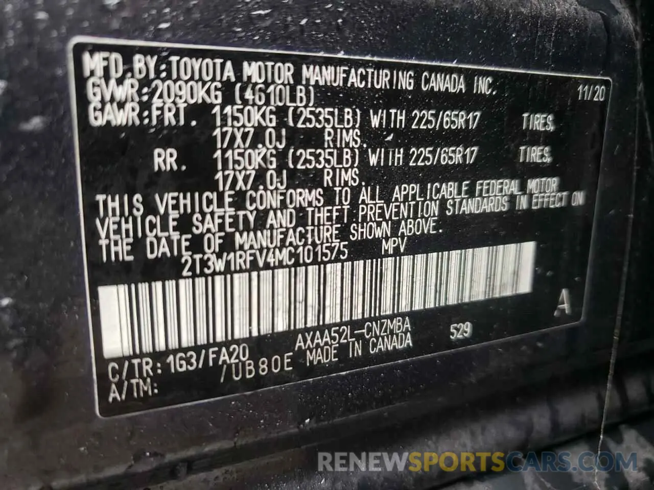 10 fotografías del automóvil dañado 2T3W1RFV4MC101575 TOYOTA RAV4 2021
