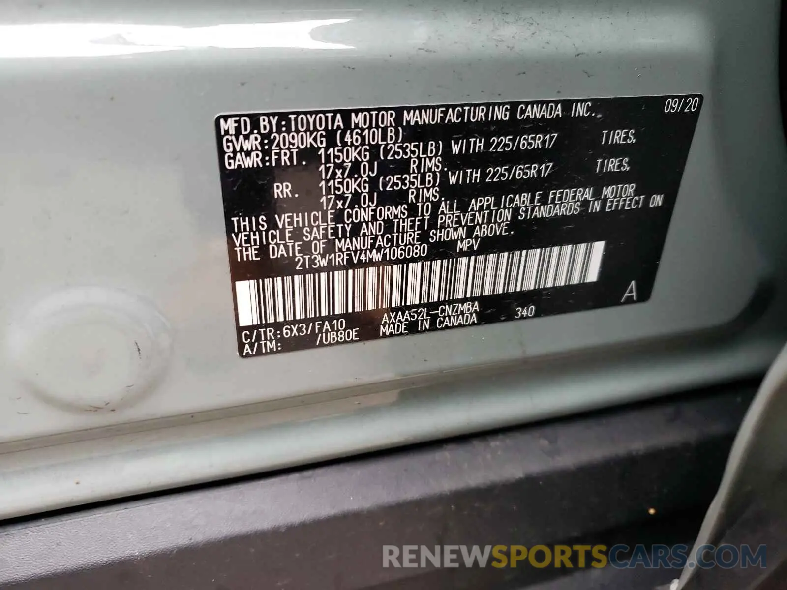 10 fotografías del automóvil dañado 2T3W1RFV4MW106080 TOYOTA RAV4 2021