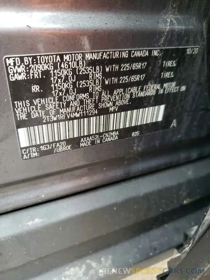 13 fotografías del automóvil dañado 2T3W1RFV4MW111294 TOYOTA RAV4 2021