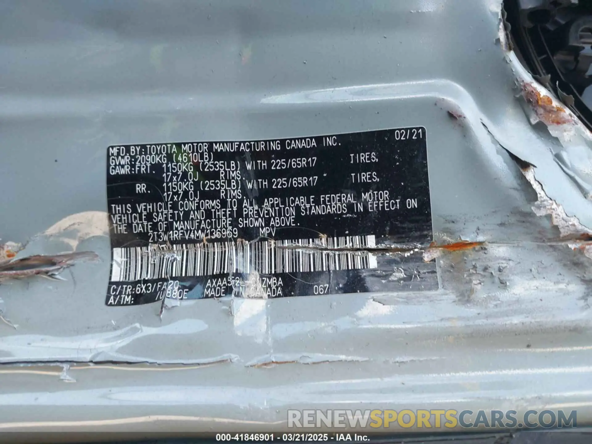 9 fotografías del automóvil dañado 2T3W1RFV4MW136969 TOYOTA RAV4 2021