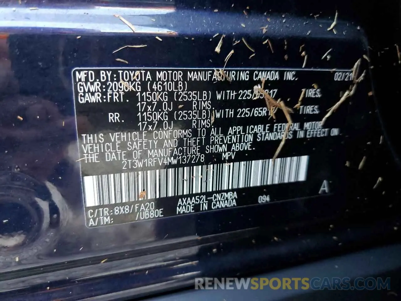 10 fotografías del automóvil dañado 2T3W1RFV4MW137278 TOYOTA RAV4 2021