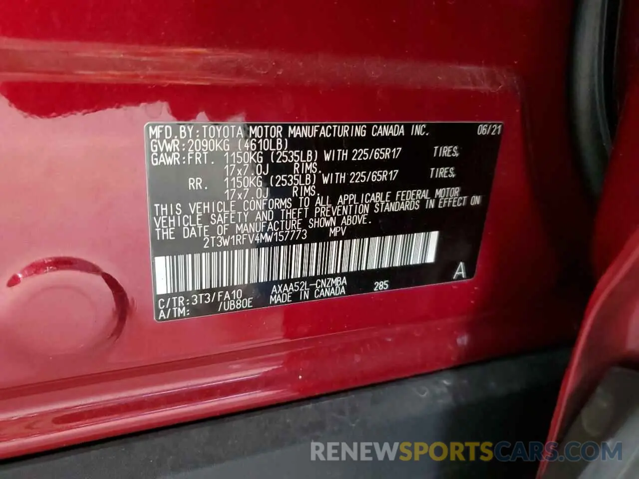 14 fotografías del automóvil dañado 2T3W1RFV4MW157773 TOYOTA RAV4 2021