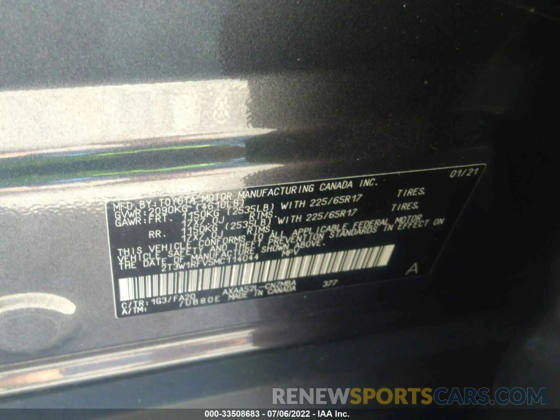 9 fotografías del automóvil dañado 2T3W1RFV5MC114044 TOYOTA RAV4 2021