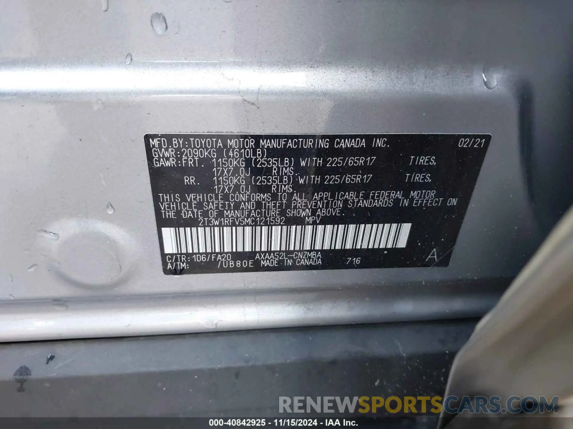 9 fotografías del automóvil dañado 2T3W1RFV5MC121592 TOYOTA RAV4 2021