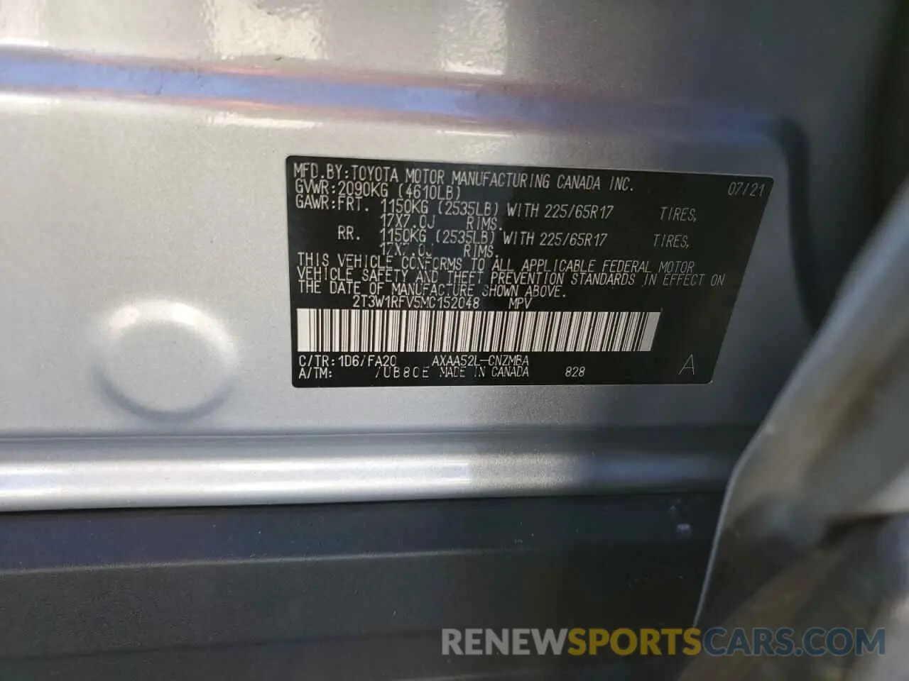 13 fotografías del automóvil dañado 2T3W1RFV5MC152048 TOYOTA RAV4 2021