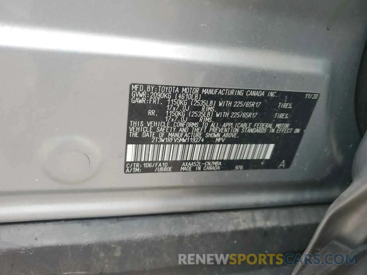 13 fotografías del automóvil dañado 2T3W1RFV5MW119274 TOYOTA RAV4 2021