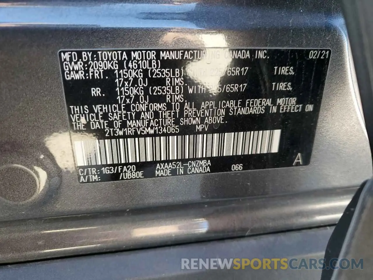 12 fotografías del automóvil dañado 2T3W1RFV5MW134065 TOYOTA RAV4 2021