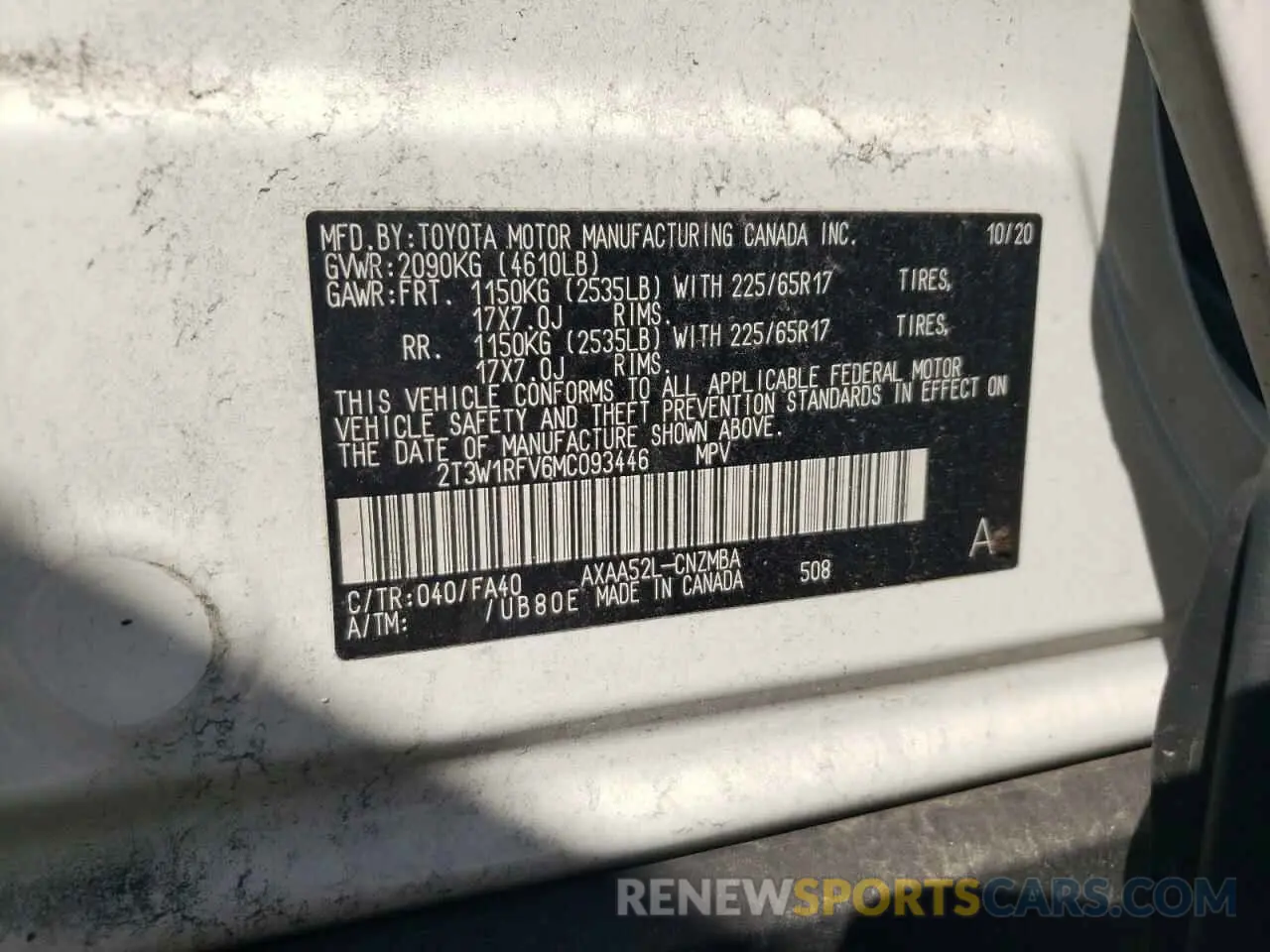 14 fotografías del automóvil dañado 2T3W1RFV6MC093446 TOYOTA RAV4 2021