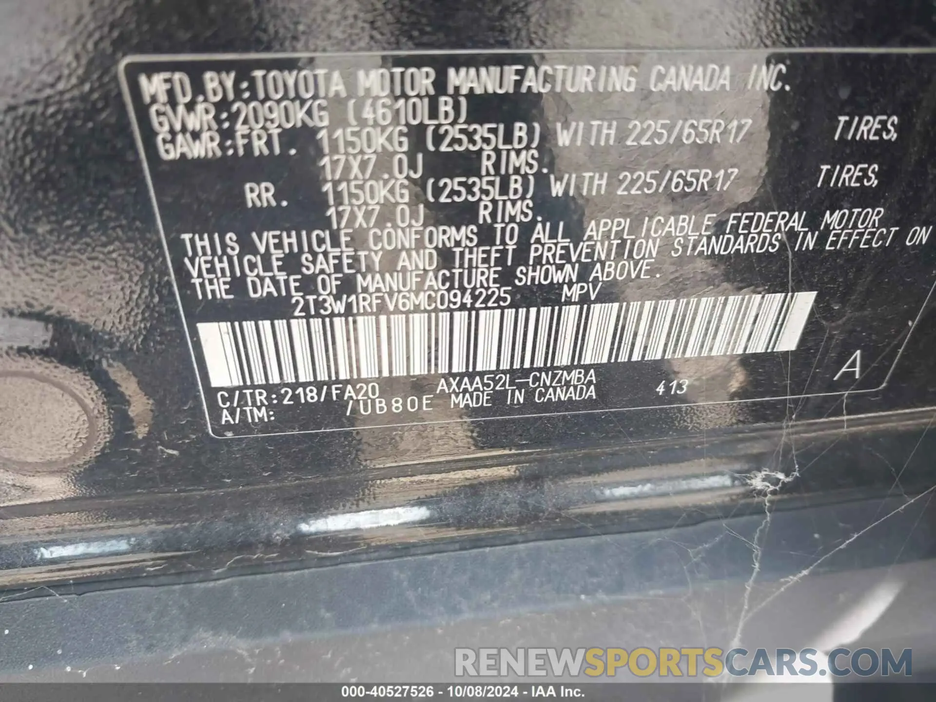 9 fotografías del automóvil dañado 2T3W1RFV6MC094225 TOYOTA RAV4 2021