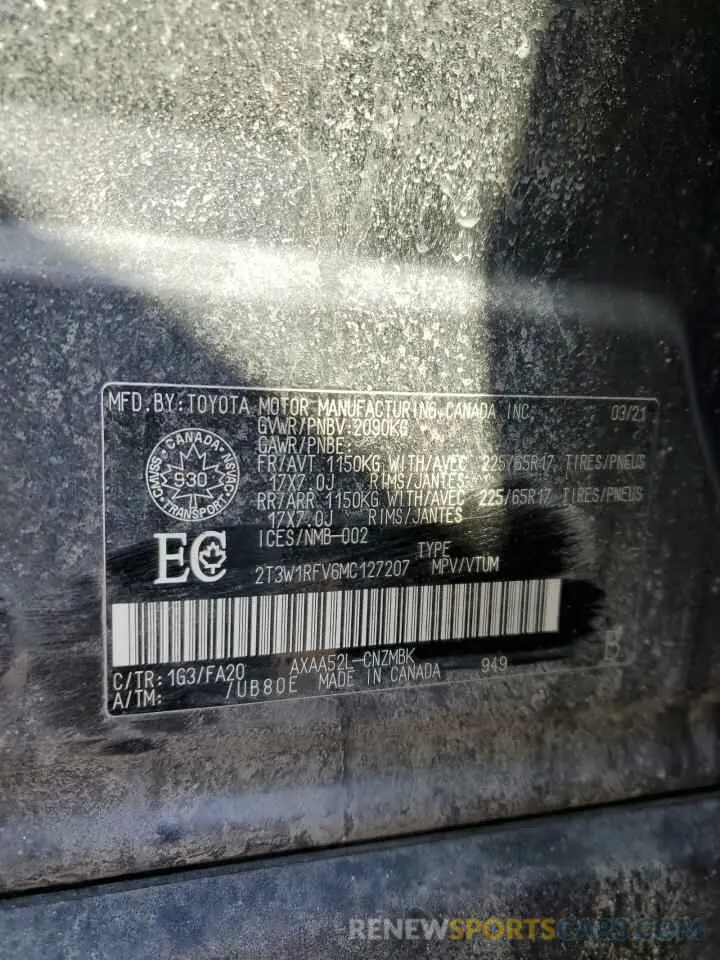 13 fotografías del automóvil dañado 2T3W1RFV6MC127207 TOYOTA RAV4 2021