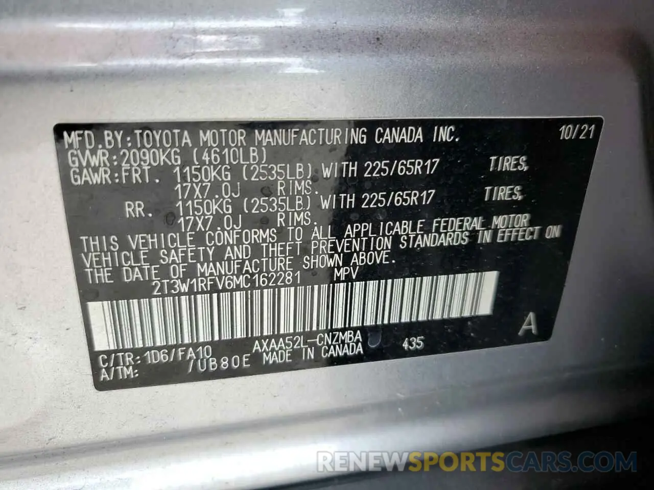 14 fotografías del automóvil dañado 2T3W1RFV6MC162281 TOYOTA RAV4 2021