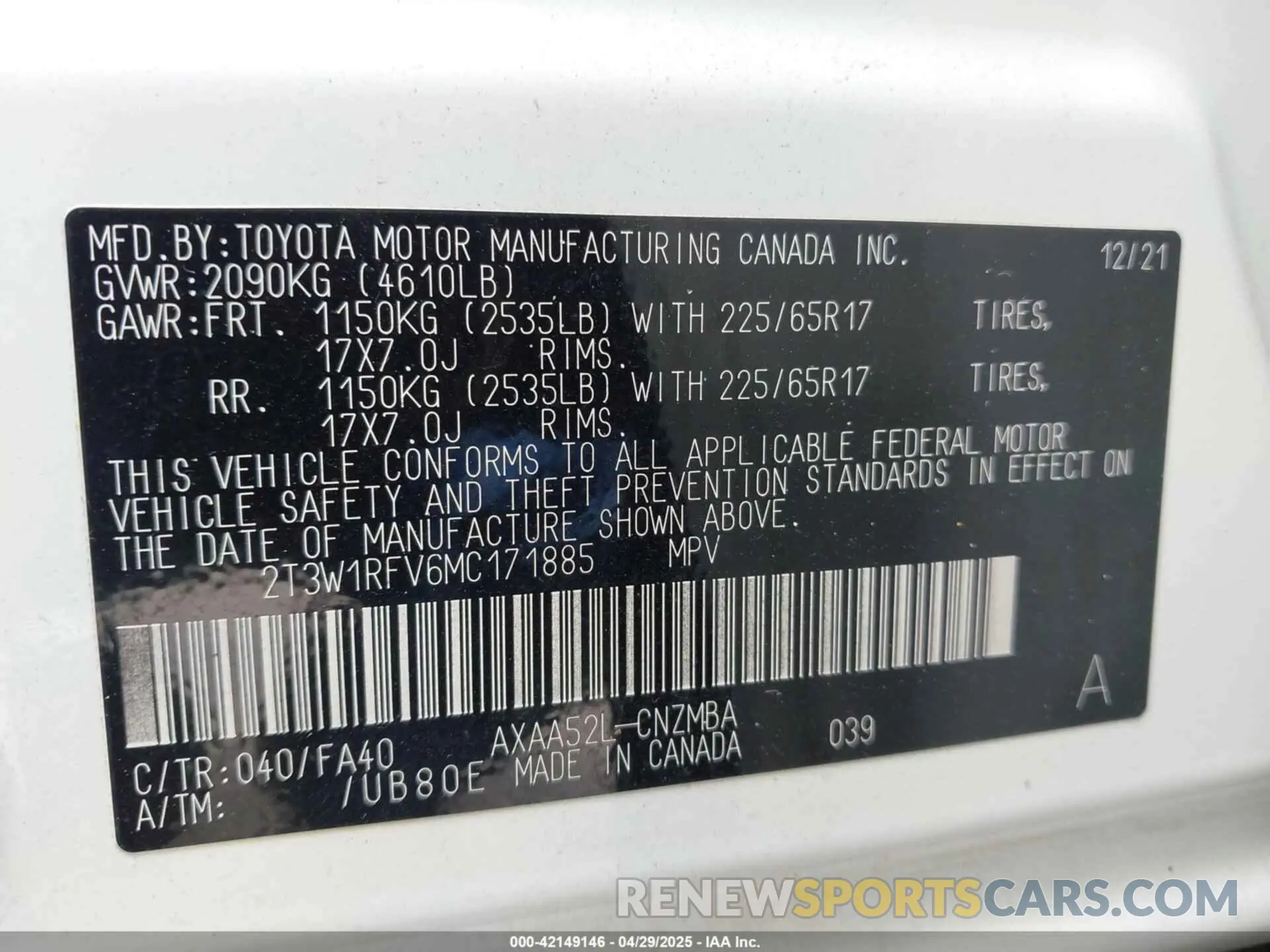 9 fotografías del automóvil dañado 2T3W1RFV6MC171885 TOYOTA RAV4 2021