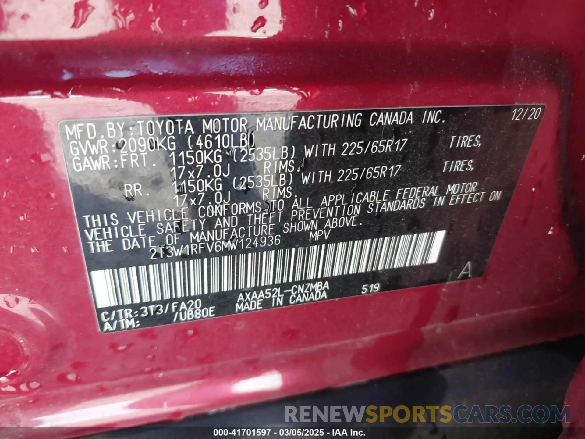 9 fotografías del automóvil dañado 2T3W1RFV6MW124936 TOYOTA RAV4 2021