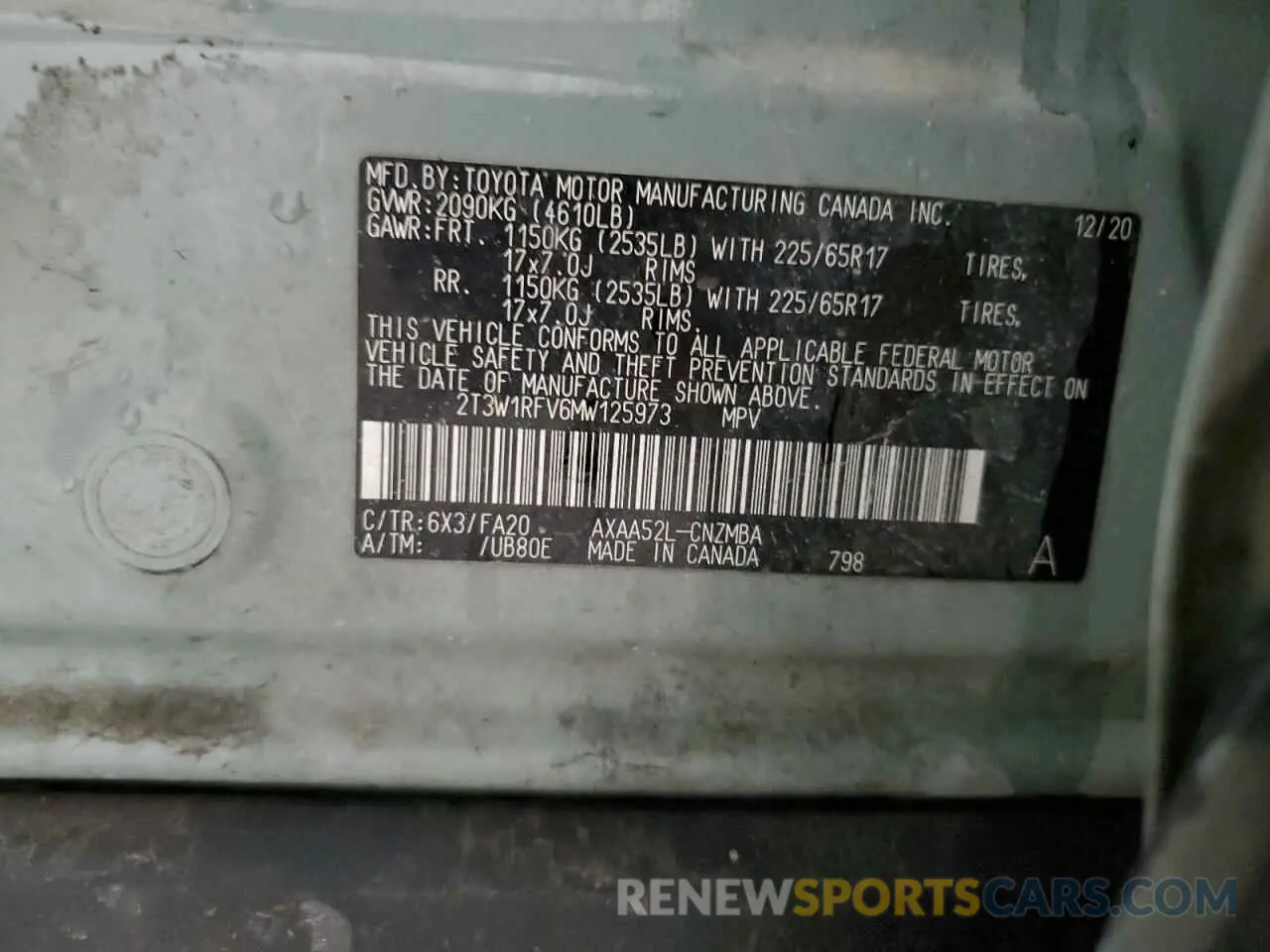 13 fotografías del automóvil dañado 2T3W1RFV6MW125973 TOYOTA RAV4 2021