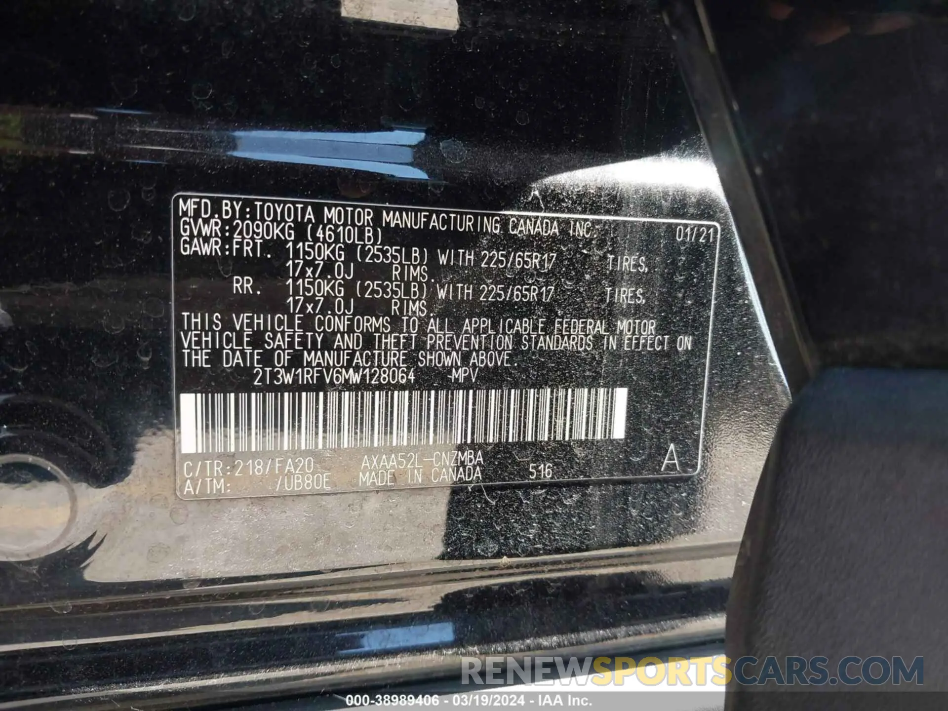 9 fotografías del automóvil dañado 2T3W1RFV6MW128064 TOYOTA RAV4 2021