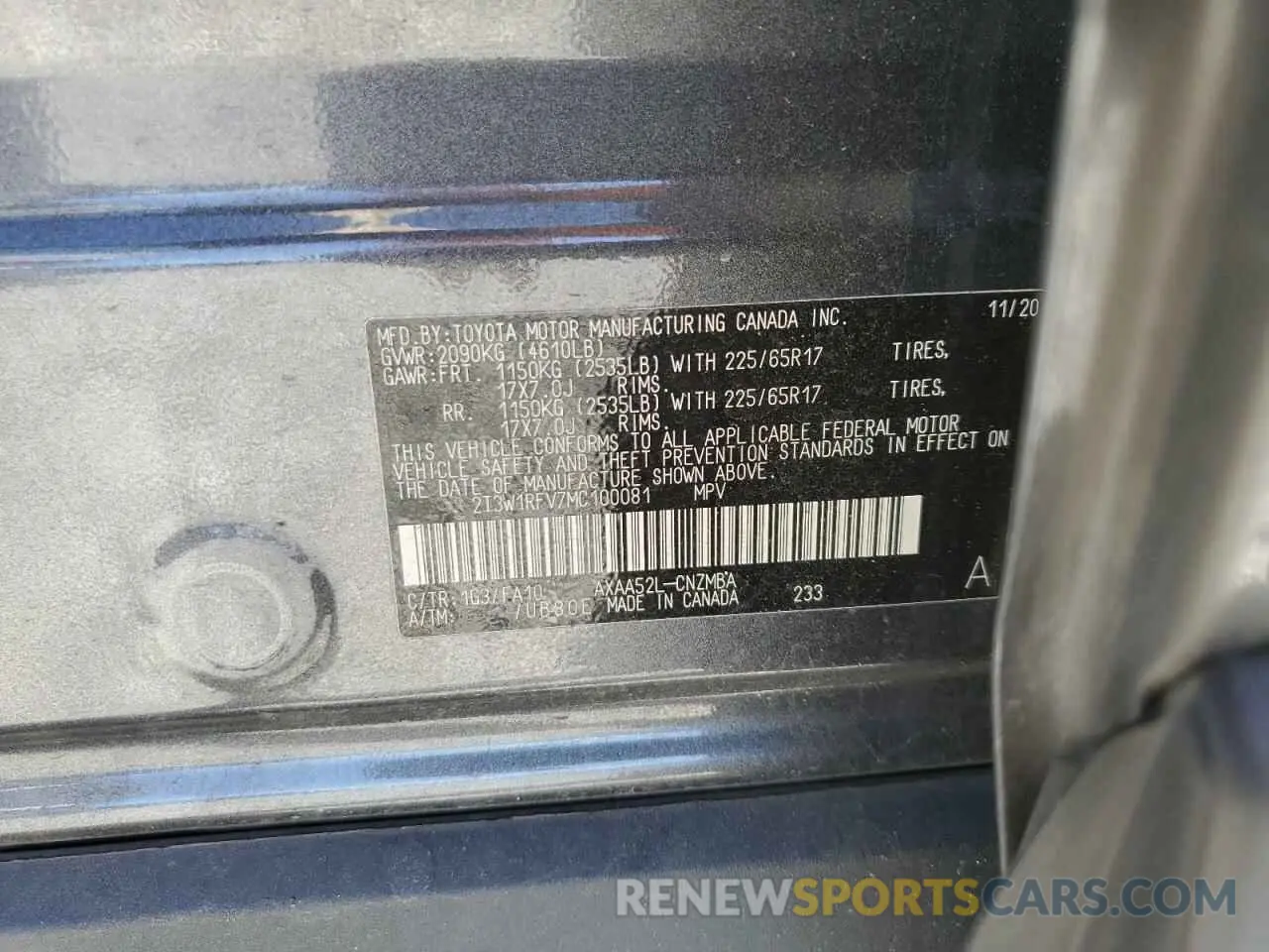 13 fotografías del automóvil dañado 2T3W1RFV7MC100081 TOYOTA RAV4 2021